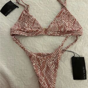 Frankie's Bikinis Pink and White Bikini Set